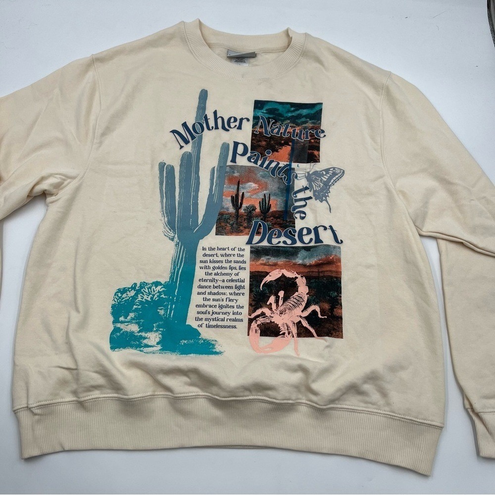 Modern Lux Mother Nature Paints the Desert Graphic Sweatshirt Cream Large NEW